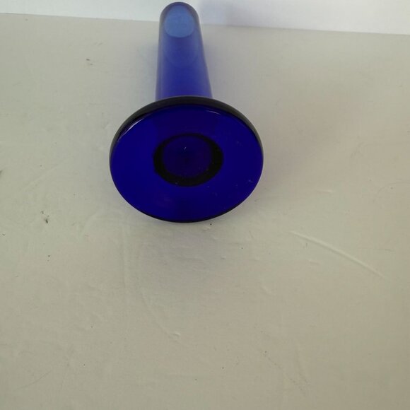 Blue Glass Bud Vase Cylinder Design 7.5" Tall Decorative Accent Piece - Picture 5 of 5